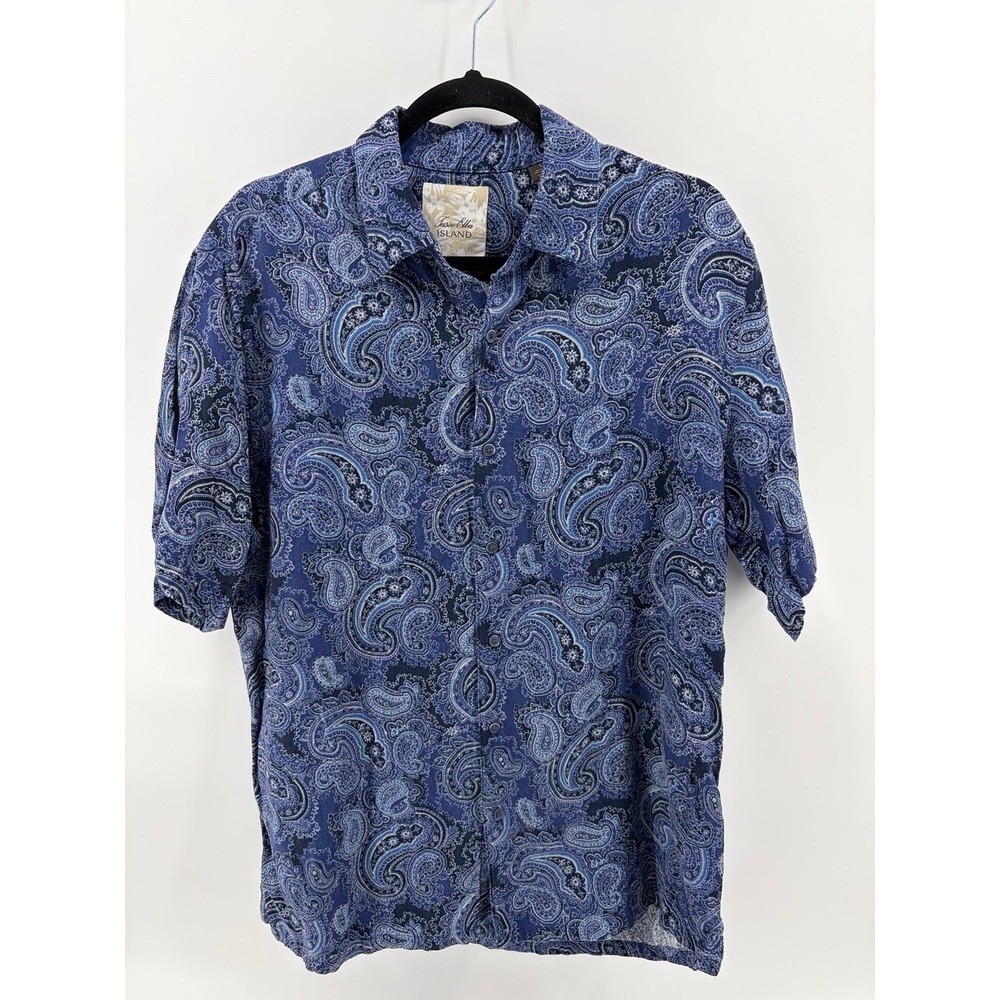 Tasso Elba Island, Paisley Silk/Linen Shirt, Mens Large, Blue SS Shirt, Pre-Own